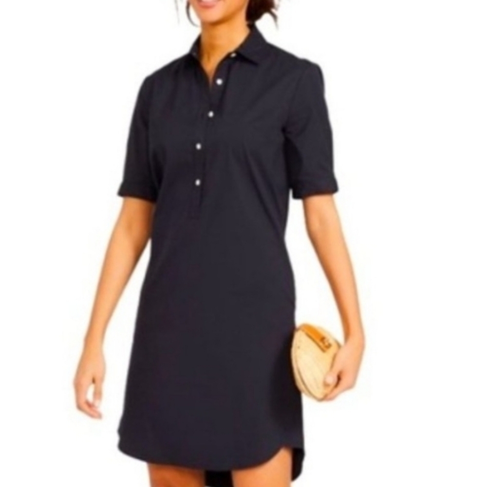 J. McLaughlin Black Arissa Short Sleeve Shirt Dress Button Front S Pockets